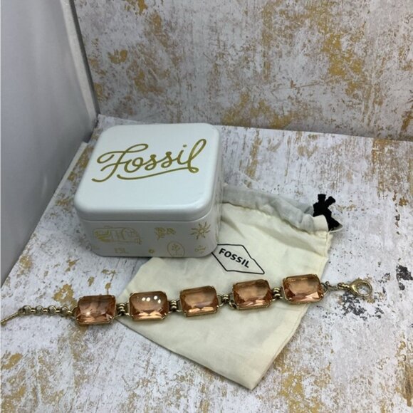 Fossil Gold and Peach Glass Bracelet with Links Design - Picture 5 of 8